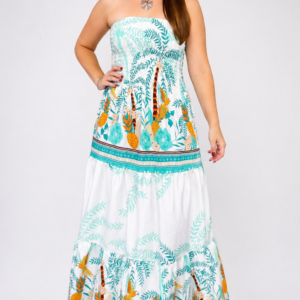Vestido Longo Tropical Premium com Lastex – Leveza e Elegância Natural